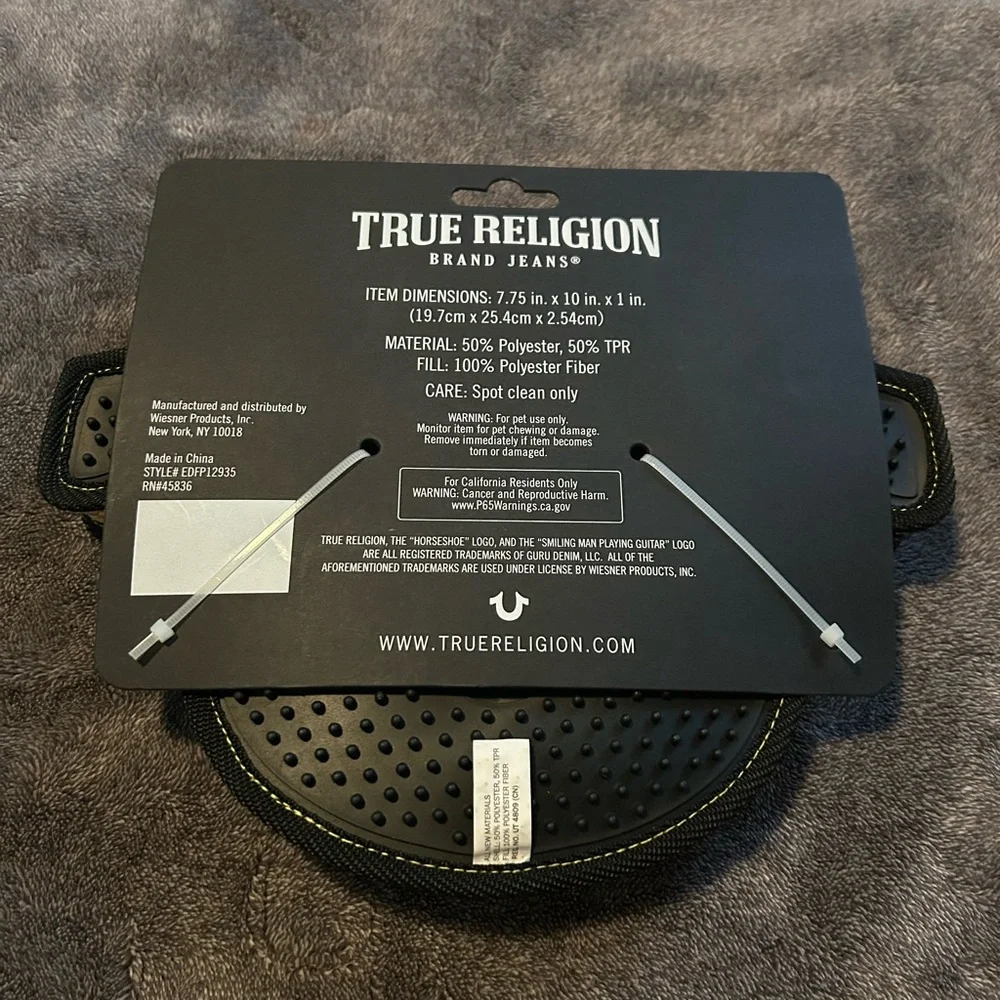 True Religion Horseshoe Logo Large Dog Toy New With Tags 11” W 8” H Gold Black